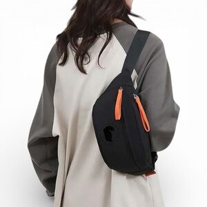 Stylish Black and Orange Unisex Sling Bag NWT